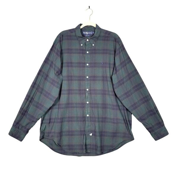 RALPH LAUREN Green Blue Plaid Long Sleeve Cotton Button Down Shirt SIZE XXL - Picture 1 of 11